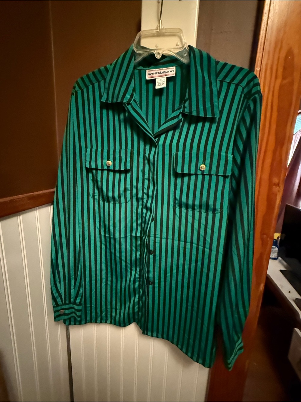 Vintage Westbound Green and Black Stripe Button-Up Shirt